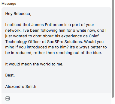 LinkedIn cold message requesting a warm introduction